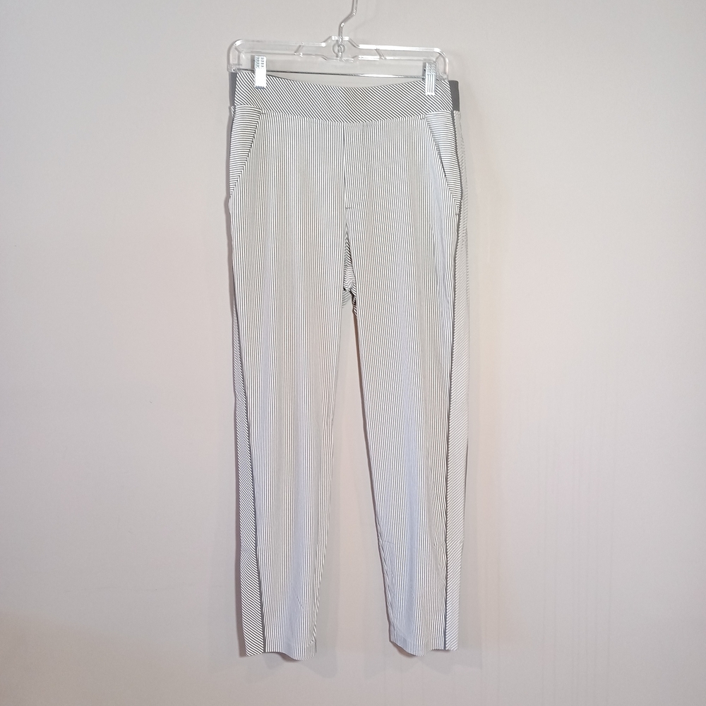 Athleta Brooklyn Mid Rise Ankle Pants City Stripe Gray White Size 6